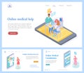 Online medical services website template. Specialists remotely consult patients via devices Royalty Free Stock Photo