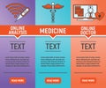 Online Medicine Banners. Concept for Healthcare Medicine and Lifestyle. Outline Virtual Doctor. Medical Symbol, Icon and Badge.