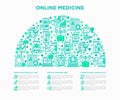 Online medicine concept in half circle