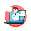 Online medicine concept, young doctor with a check sheet advises on the Internet