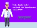 Online medicine. Doctor`s appointment. Web banner design consept. Vector flat illustration with purple background.