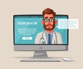 Online medicine. Funny character design. Cartoon vector illustration