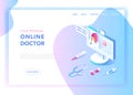 Online Medicine and Healthcare Flat Isometric Design Concept. Medical Services, Pharmacy Landing Page Template. Health