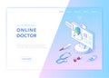 Online Medicine and Healthcare Flat Isometric Design Concept. Medical Services, Pharmacy Landing Page Template