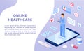 Online medicine healthcare isometric illustration. Web design vector template.