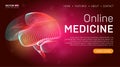Online medicine landing page template or medical hero banner design concept. Human brain outline organ vector illustration in 3d