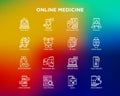 Online medicine, telemedicine thin line icons set: pill timer, ambulance online, medical drone, medical tracker, mHealth,