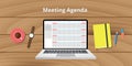 Online meeting agenda calendar notebook notes watch