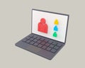 Online meeting 3d icon, video conference, zoom, notebook on gray background