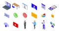 Online meeting icons set, isometric style Royalty Free Stock Photo