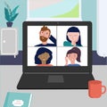 Online meeting via group call. Friends, coleagues talking in video conference call at office or home. Concept Freelance Royalty Free Stock Photo
