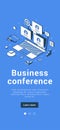 Online meetup remotely business conference with colleagues use laptop mobile application vector