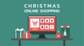 Christmas online shopping or winter holiday sale concept on a computer with text