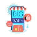 Online mobile application internet shopping big sale concept smartphone screen shop app credit card payments transaction Royalty Free Stock Photo