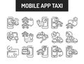 Online mobile application order taxi service black line icons set. Pictogram for web, mobile app, promo. UI UX design element Royalty Free Stock Photo