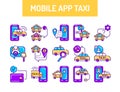Online mobile application order taxi service color line icons set. Pictogram for web, mobile app, promo. UI UX design element Royalty Free Stock Photo