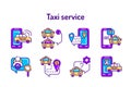 Online mobile application order taxi service color line icons set. Pictogram for web, mobile app, promo. UI UX design Royalty Free Stock Photo