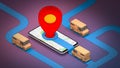 Online mobile application order transportation service.,Delivery concept.,3D rendering Royalty Free Stock Photo