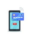 Online mobile payment concept. Internet banking. Flat smartphone icon with pay button isolated on white background.