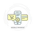 Online mobile payment with credit card icon - smartphone, shopping cart