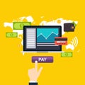 Online and mobile payments concept. Human hand finger pressing Royalty Free Stock Photo