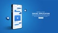 Online moblie chat on social meida appliaction, Messenger UI template in form of 3D smartphone concept