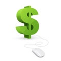 Online money concept. Web account. Virtual money. Management online wallet, computer mouse is connected to dollar sign Royalty Free Stock Photo