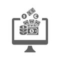 Online, money, earnings, dollar icon. Gray vector sketch Royalty Free Stock Photo