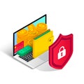 Online money protection concept isometric laptop Royalty Free Stock Photo