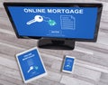 Online mortgage concept on different devices