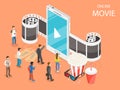 Online movie flat isometric vector concept.