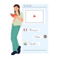 Online multi language translator app concept. Multilingual communication between people. Using