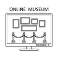 Online museum concept in line style. Museum gallery art sign icon. Outline vector illustration. Online tourism art concept.