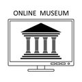 Online museum concept in line style. Museum gallery art sign icon. Outline vector illustration. Online tourism art concept.