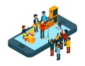 Online music concept. Music app for smartphone. Isometric online concert vector illustration