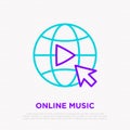 Online music icon: button play on globe Royalty Free Stock Photo