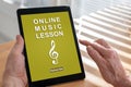 Online music lesson concept on a tablet Royalty Free Stock Photo