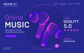 Online music streaming service landing page template with a high-quality rating. Abstract outlined vector illustration of charging