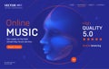 Online music streaming service landing page template with a high-quality rating. Abstract outlined vector illustration of a cyber