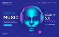 Online music streaming service landing page template with a high-quality rating. Abstract outlined vector illustration of cyber