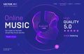 Online music streaming service landing page template with a high-quality rating. Abstract outlined vector illustration of a human