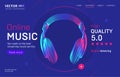 Online music streaming service landing page template with a high-quality rating. Abstract outlined vector illustration of wireless