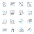 Online news linear icons set. Digital, Instantaneous, Streaming, Viral, Clickbait, Headlines, Reliable line vector and