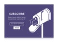 Online newsletter template. Email subscribe form, submit button and open isometric mailbox with envelopes.