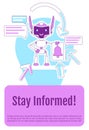 Online notification bot poster flat silhouette vector template