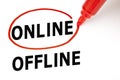 Online or Offline with Red Marker Royalty Free Stock Photo