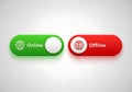 Online and offline status buttons with globe icons on a light background Royalty Free Stock Photo