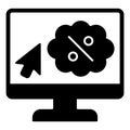 Online order display solid icon, discount shopping concept. Vector graphics. Monitor, computer screen pointer sign on