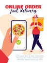 Online order and fast delivery mobile onboarding page design vector illustration.