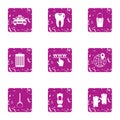 Online order icons set, grunge style